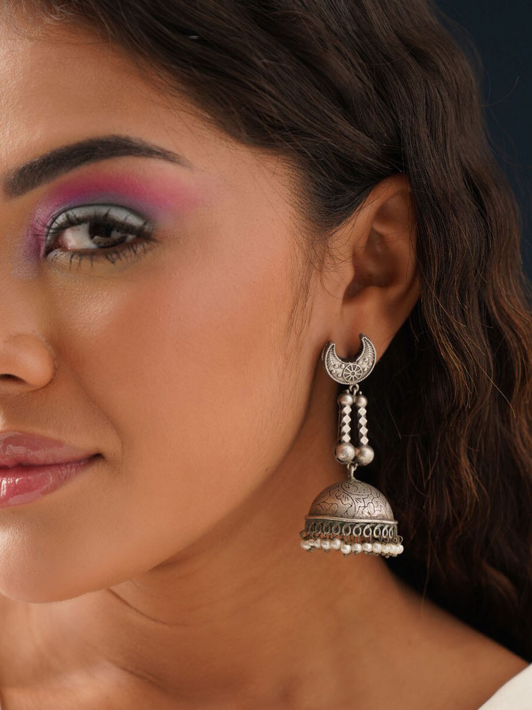 

JAYPORE Contemporary Jhumkas Earrings, Silver