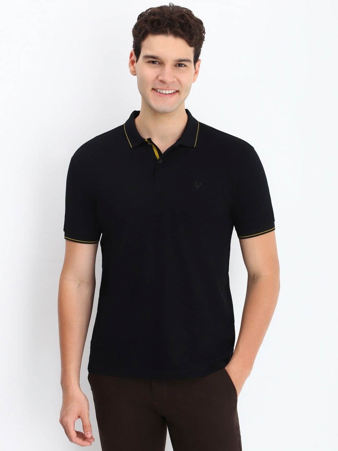 

Allen Solly Men Solid Polo Collar Cotton T-shirt, Black