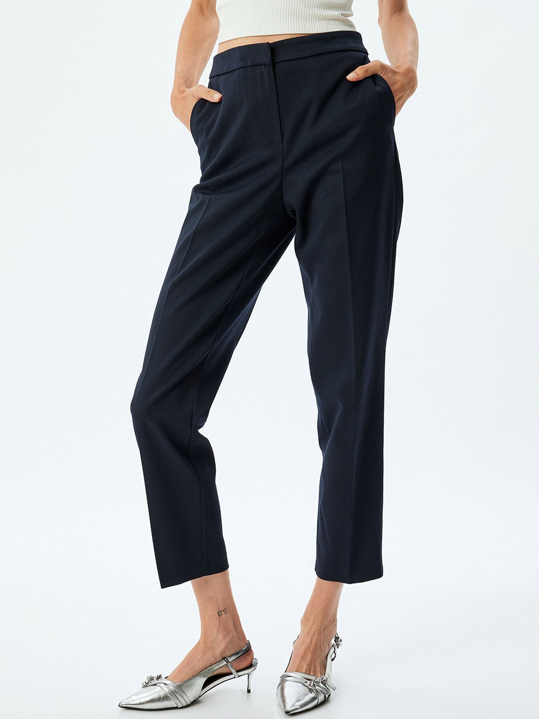 

Koton Women High-Rise Trousers, Yellow