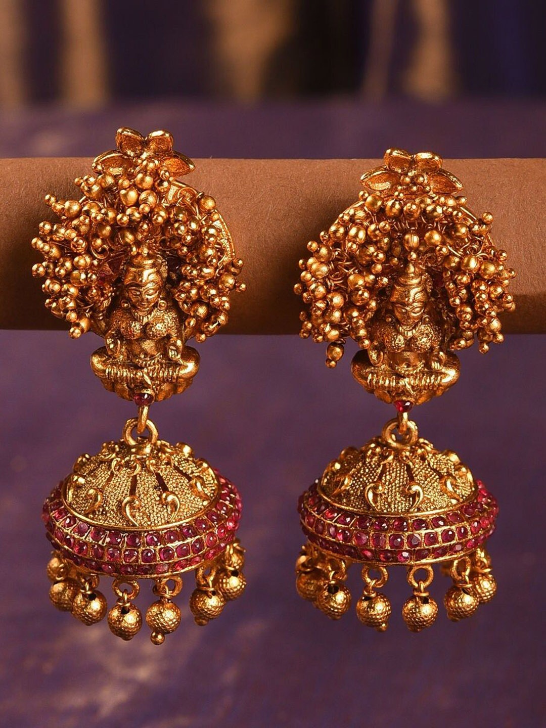 

JAYPORE Beaded Contemporary Jhumkas, Gold