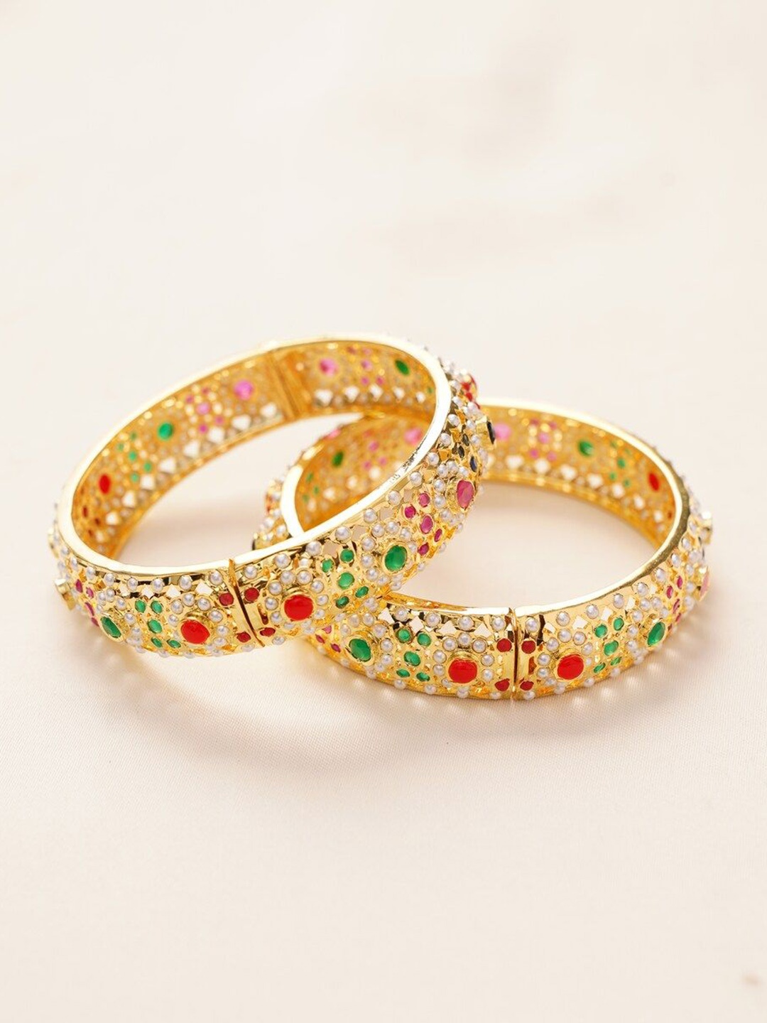 

JAYPORE Set Of 2 Stone Studded Bangles, Gold