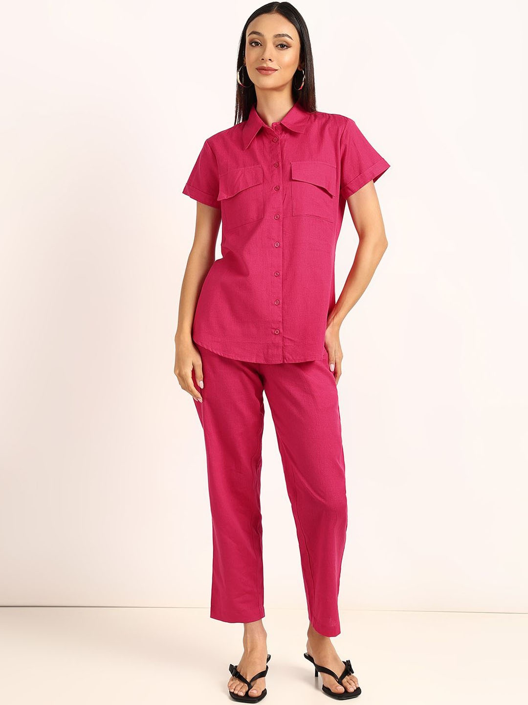 

BLOCKS OF INDIA Pure Cotton Shirt With Trousers, Pink