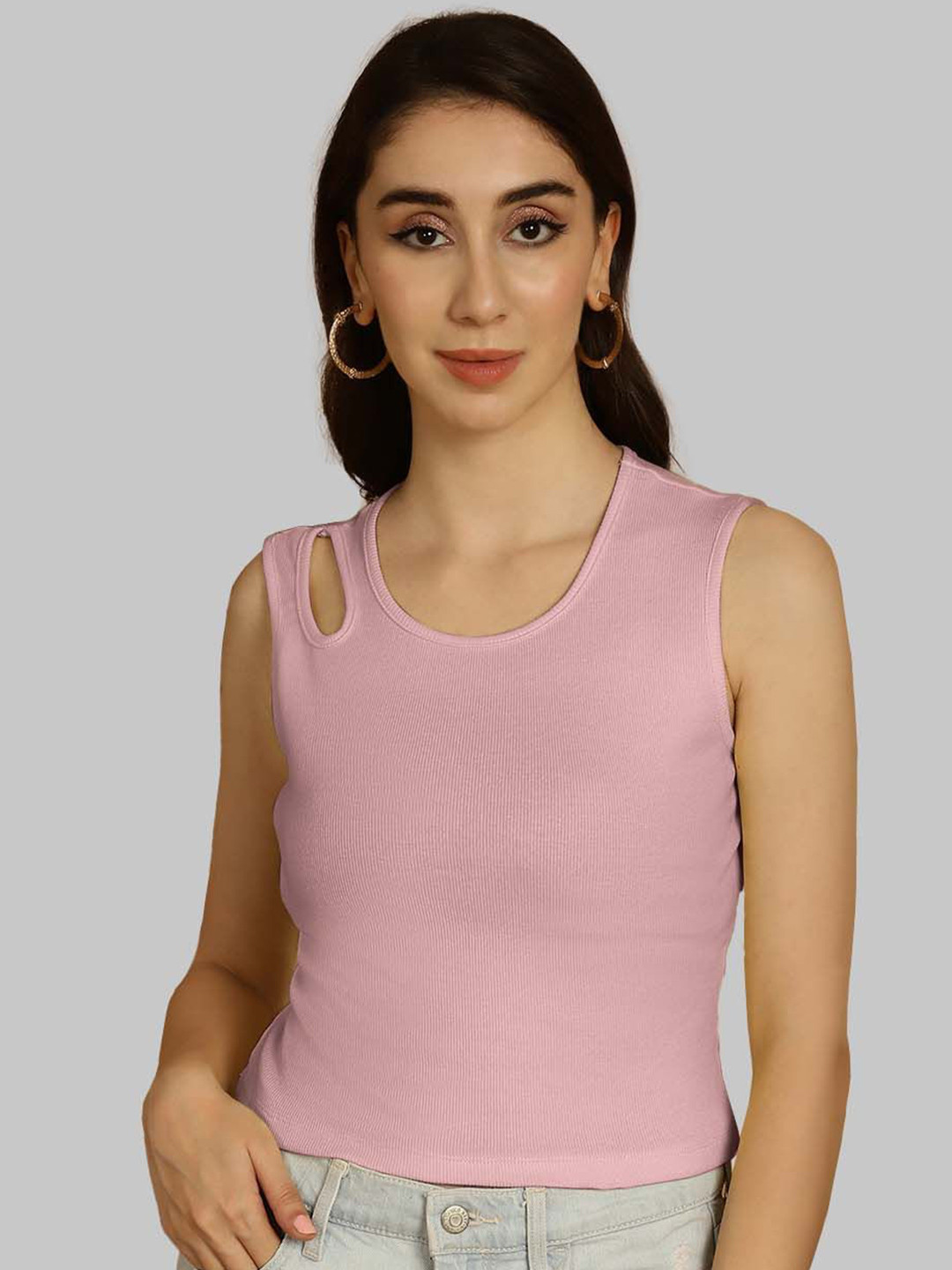 

Friskers Keyhole Neck Cotton Crop Top, Coral