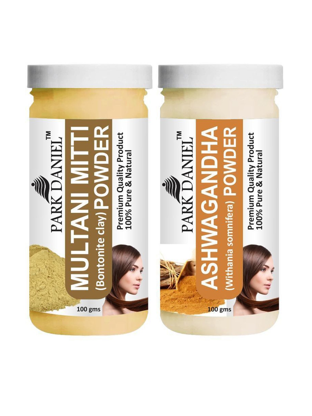 

Park Daniel Set Of 2 Ashwagandha & Multani Mitti Powder For Hair & Skin -100 g Each, Transparent