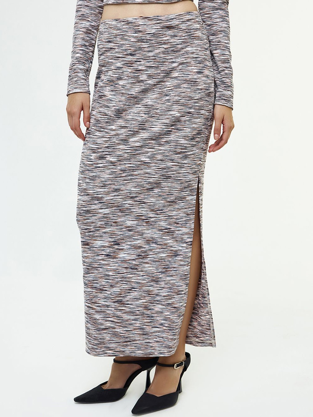 

COVER STORY Side Slit A-Line Maxi Skirt, Grey