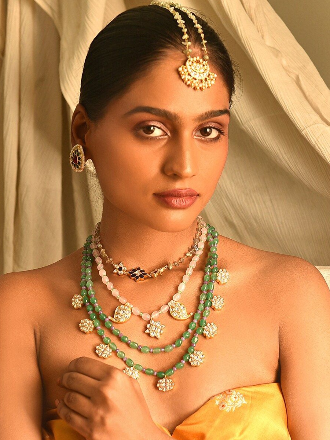 

JAYPORE Silver Gold-Plated Kundan Layered Necklace