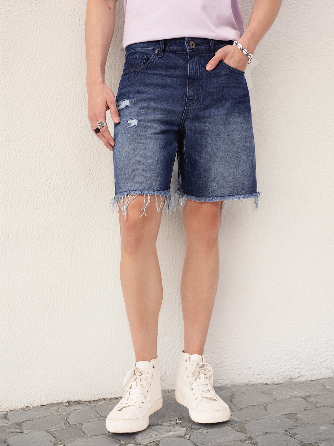 

Kook N Keech Men Urban Cool Distressed Frayed Denim Shorts, Blue