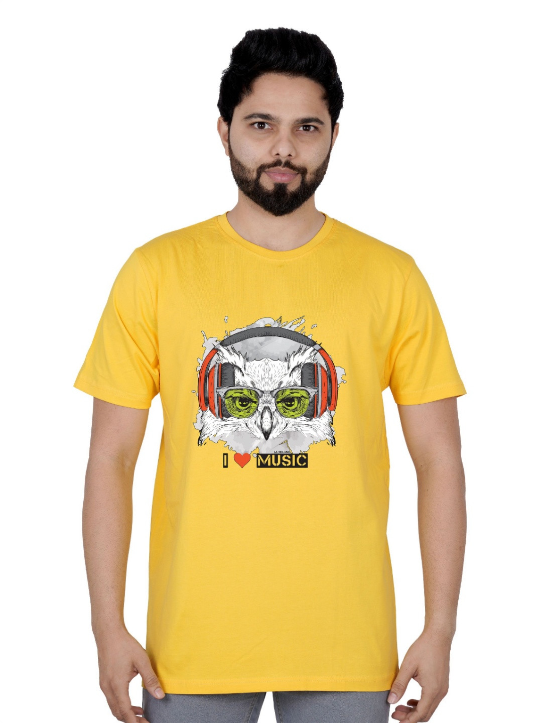 

LA MILANO Men Graphic Printed Round Neck Pure Cotton Slim Fit T-shirt, Yellow