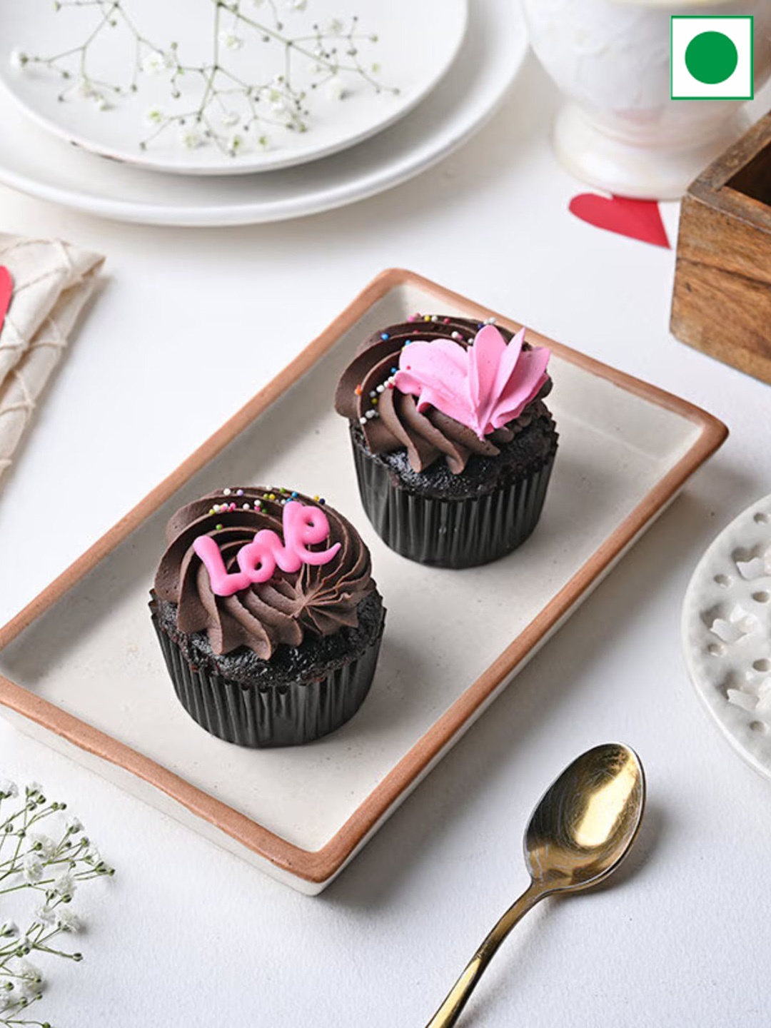 

Floweraura Set Of 6 Of Love Theme Chocolate Cupcakes, Brown