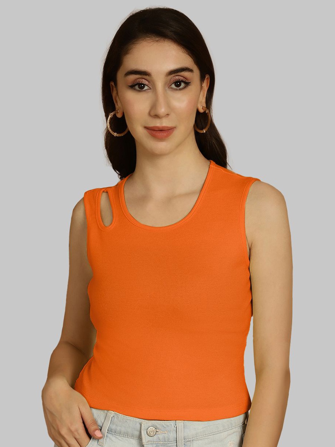 

Friskers Keyhole Neck Cotton Crop Top, Orange