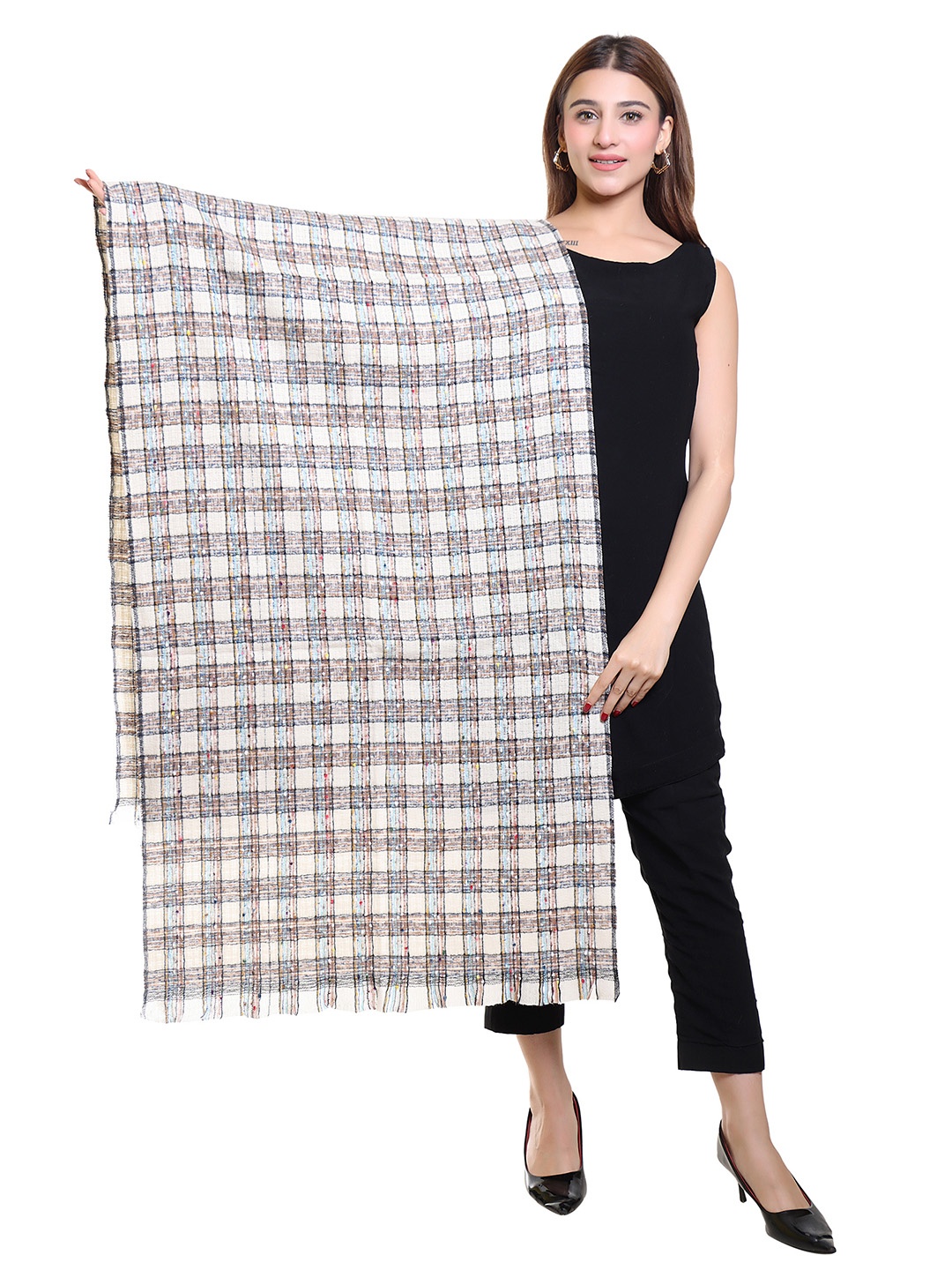 

Oswal International Women Geometric Printed Acrylic Shawl, Cream