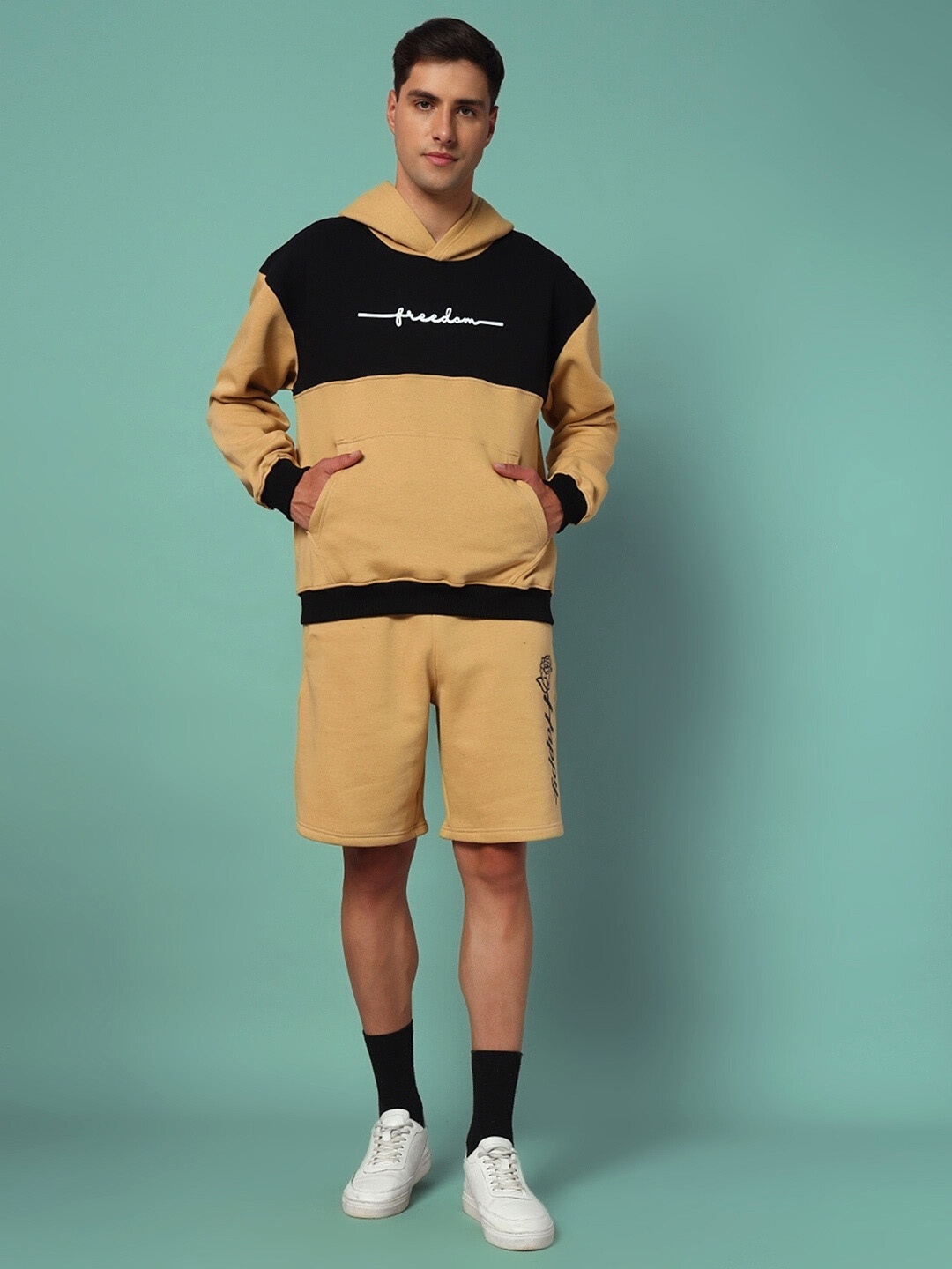 

WEARDUDS Printed Hooded Sweatshirt With Trouser Co-Ords, Beige