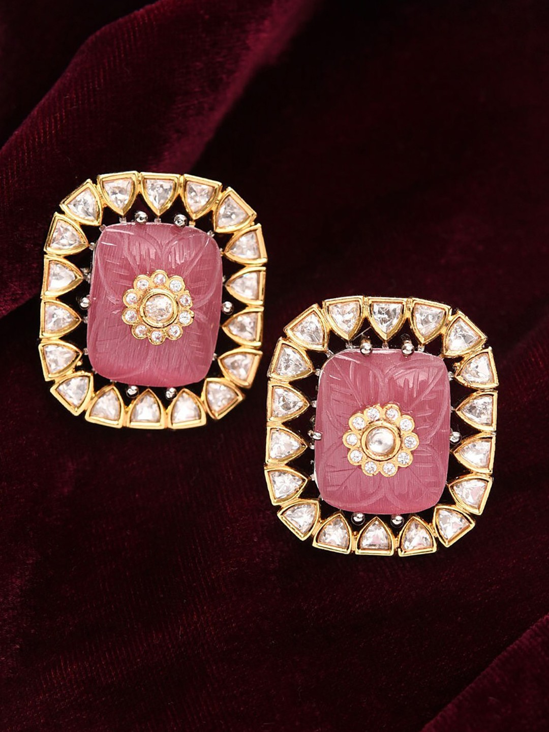 

JAYPORE Gold Plated Kundan Contemporary Studs