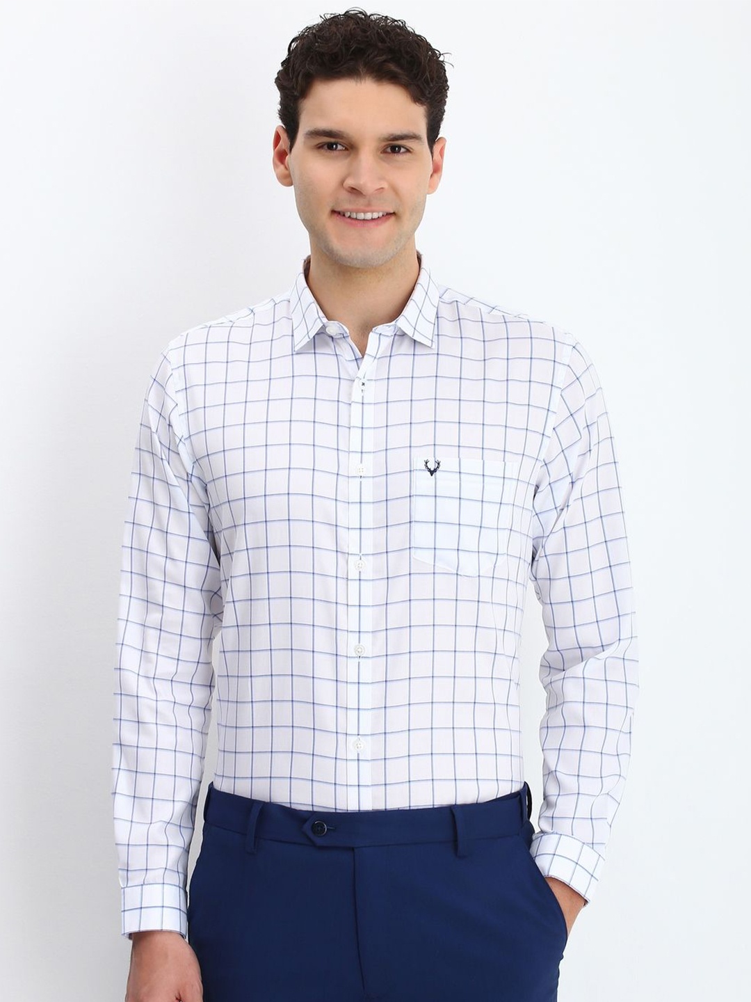 

Allen Solly Men Spread Collar Checked Cotton Slim Fit Formal Shirt, White