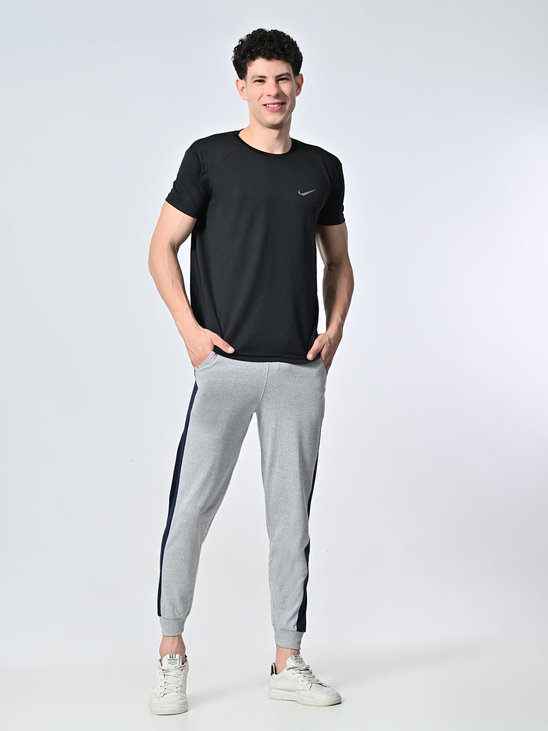 

BAESD Men Pure Cotton Mid-Rise Joggers, Grey melange