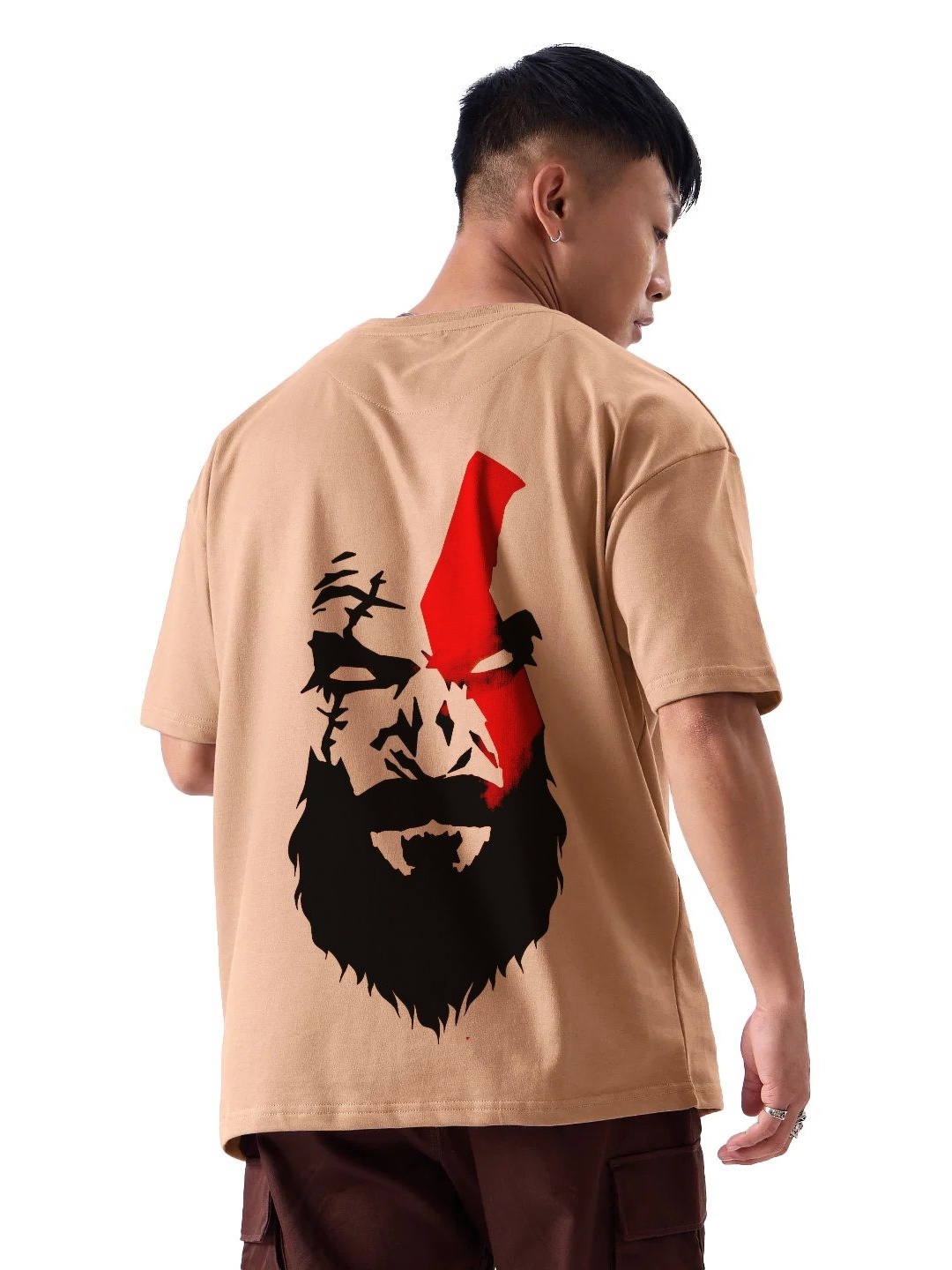 

fanideaz Men Graphic Printed Round Neck Cotton Oversized T-shirt, Beige