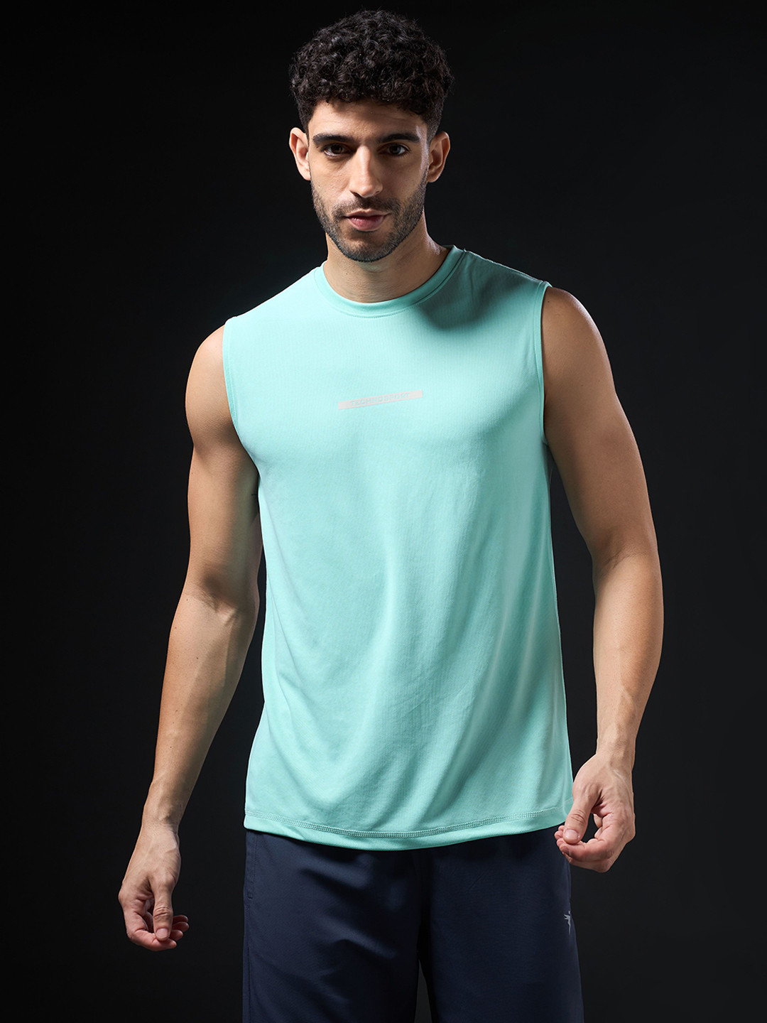 

Technosport Solid Slim Fit Round Neck Sports Innerwear Vest with TECHNOCOOL+, Blue
