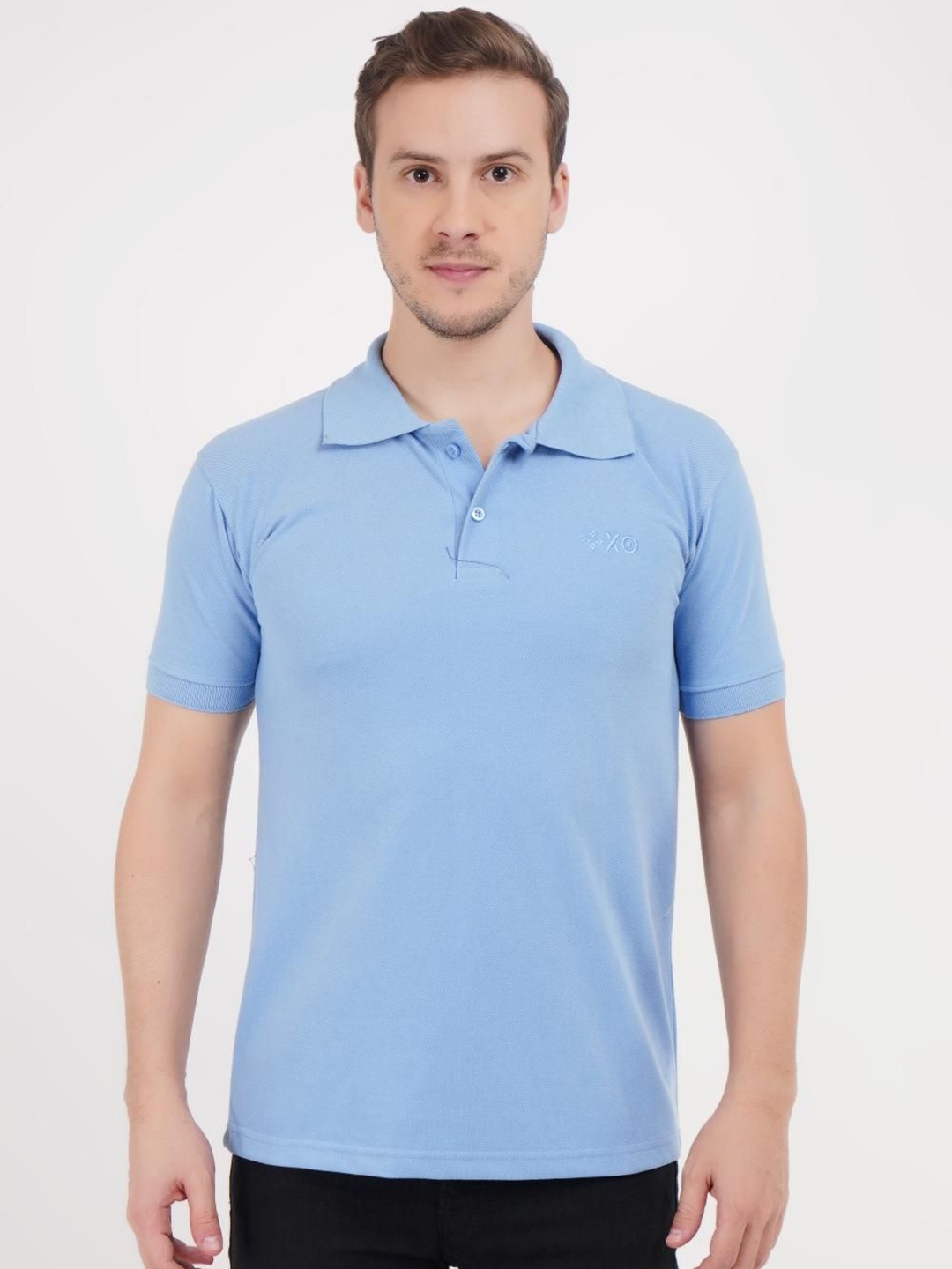 

XO Celebrating Love Men Solid Polo Collar Cotton T-shirt, Navy blue