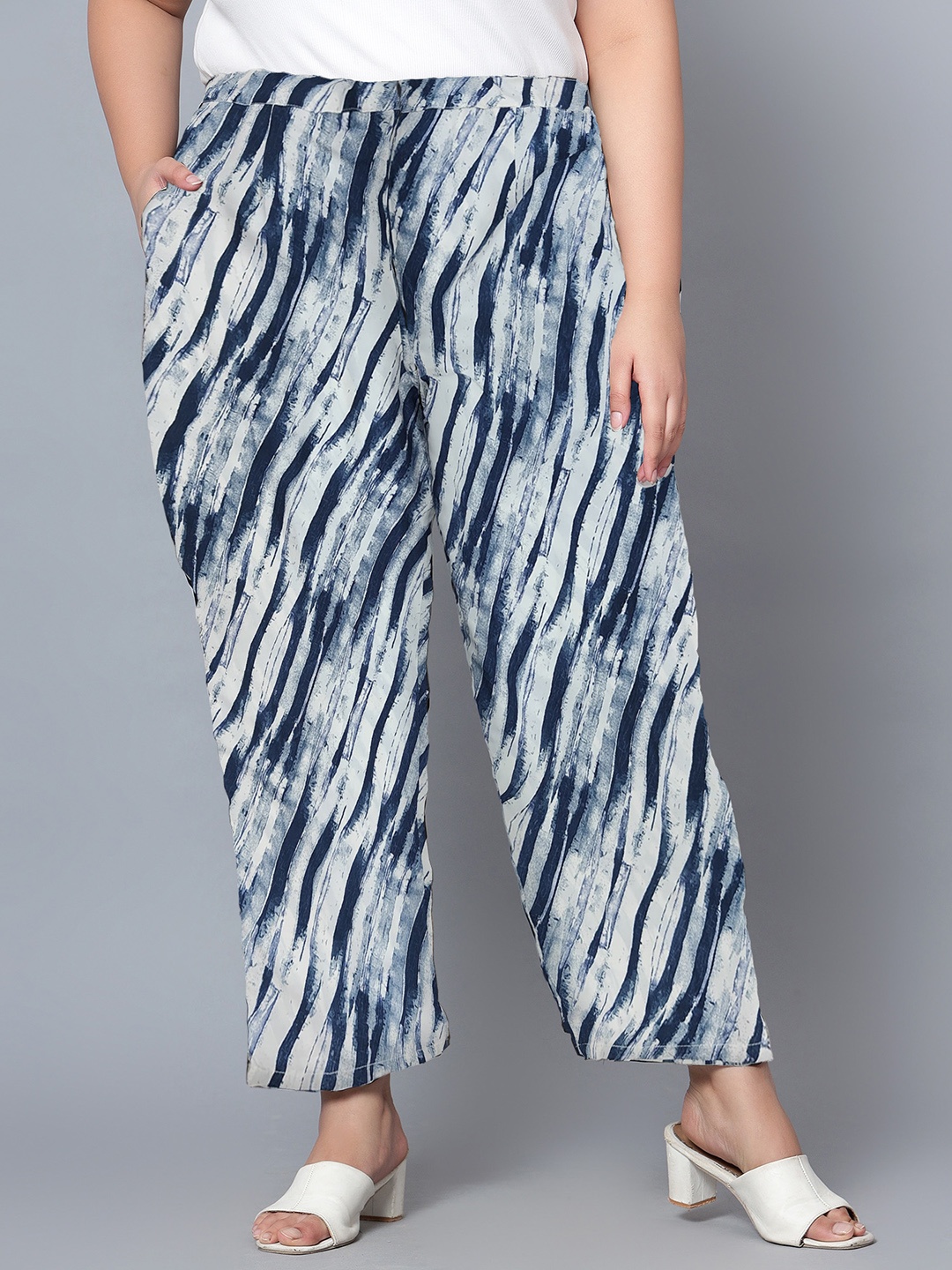 

Indietoga Women Printed Plus Size Comfort Easy Wash Trousers, Blue