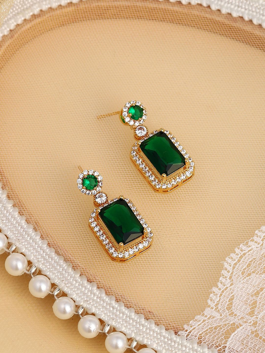 

SOHI Gold-Plated Stone Studded Contemporary The Brigette Drop Earrings