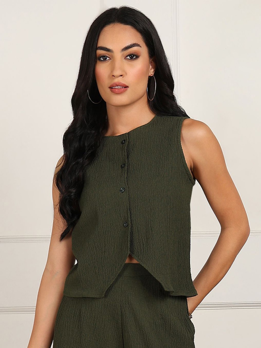 

Murcia Crepe Crop cotton Top, Green