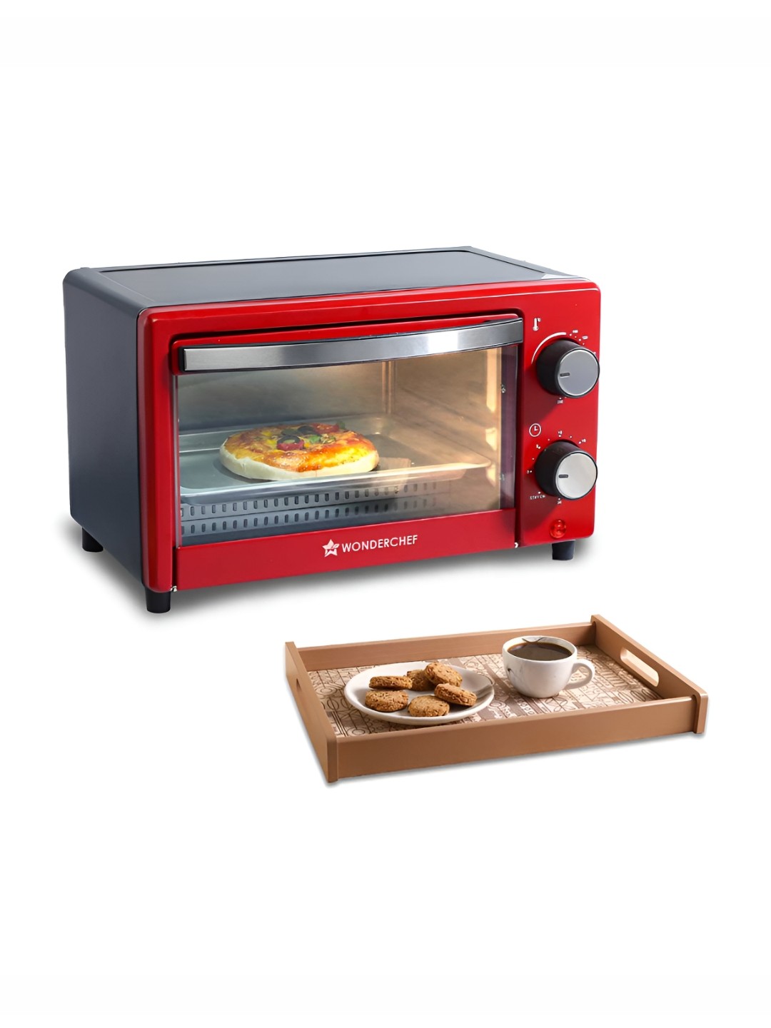 

Wonderchef Red & Black Stainless Steel & Wooden Oven Toaster Grill & Casablanca Tray