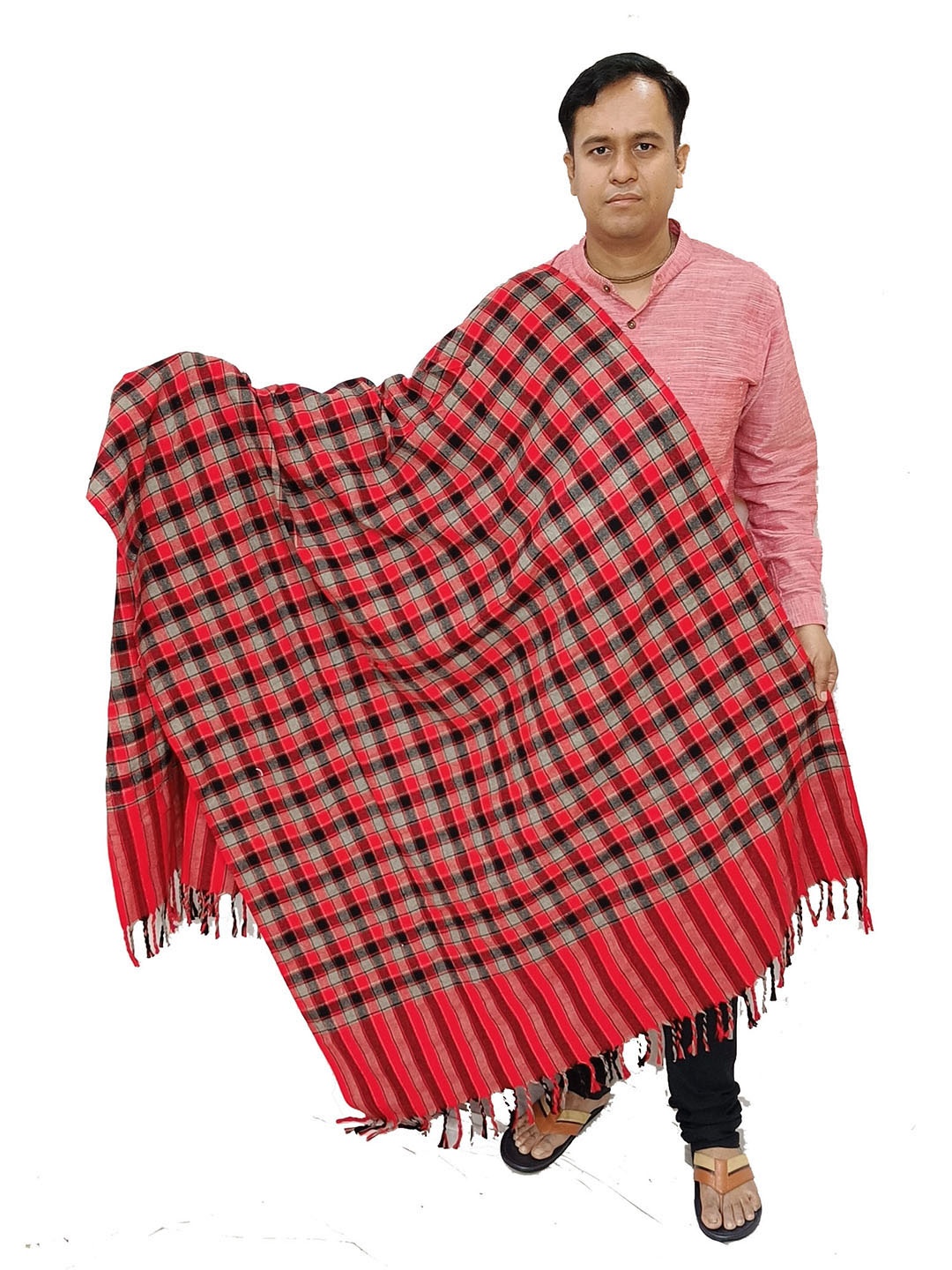 

Vrinde Checked Pure Woollen Shawl, Red