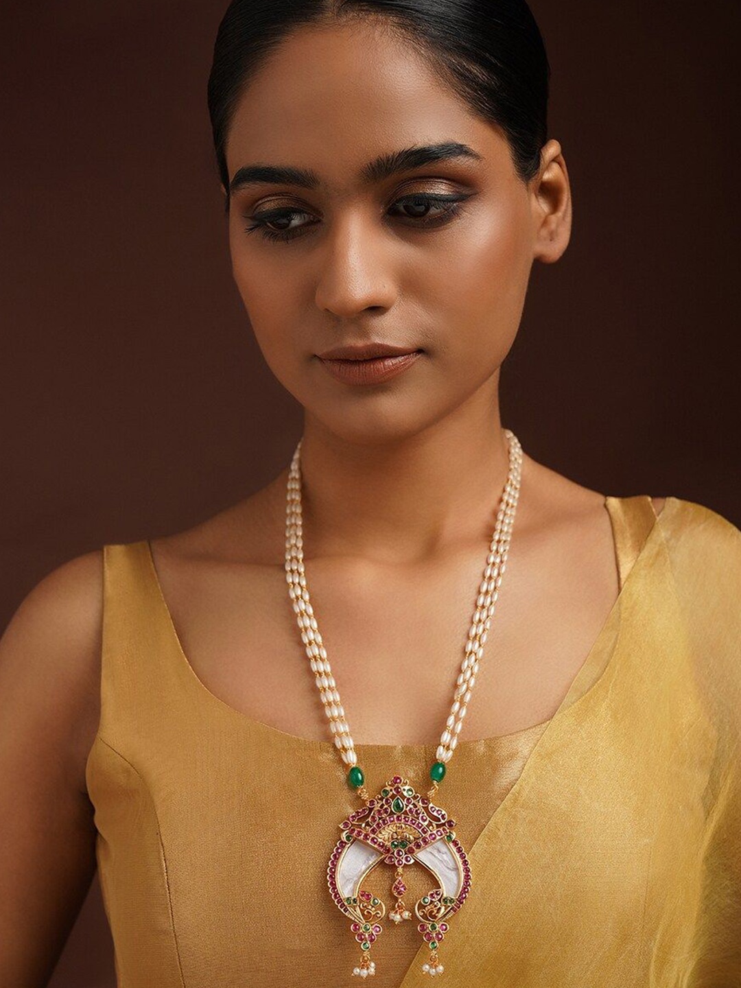 

JAYPORE Stone Studded & Beaded Necklace, Gold