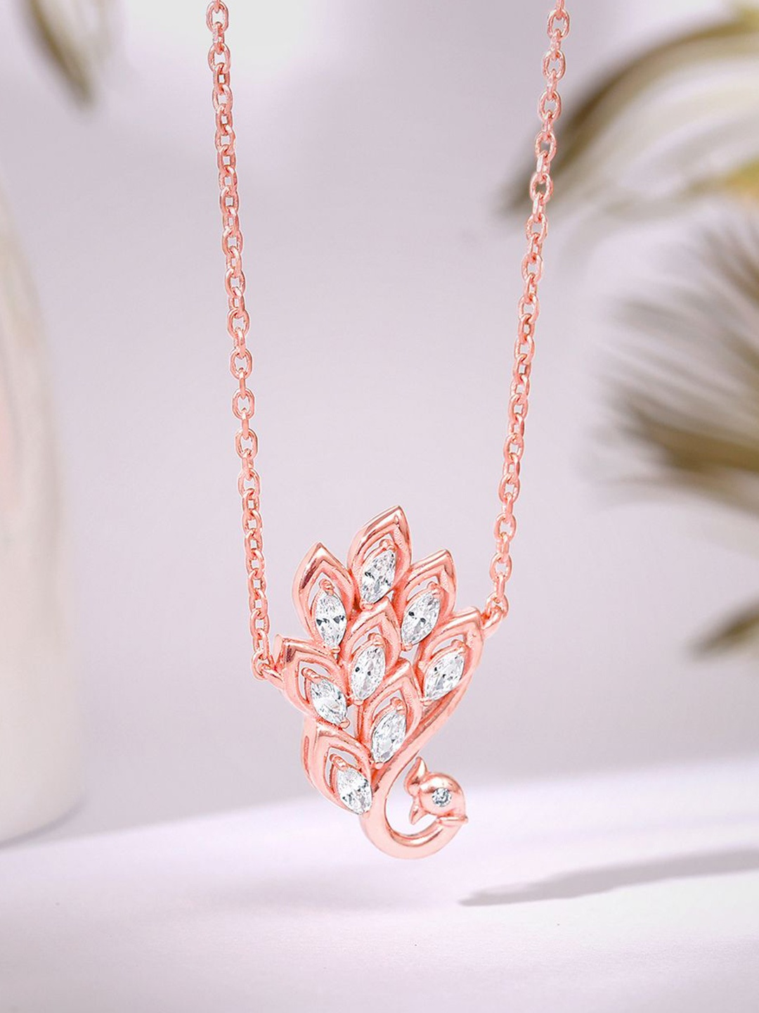 

GIVA 925 Sterling Silver Rose Gold-Plated Stone Studded Nemali Necklace