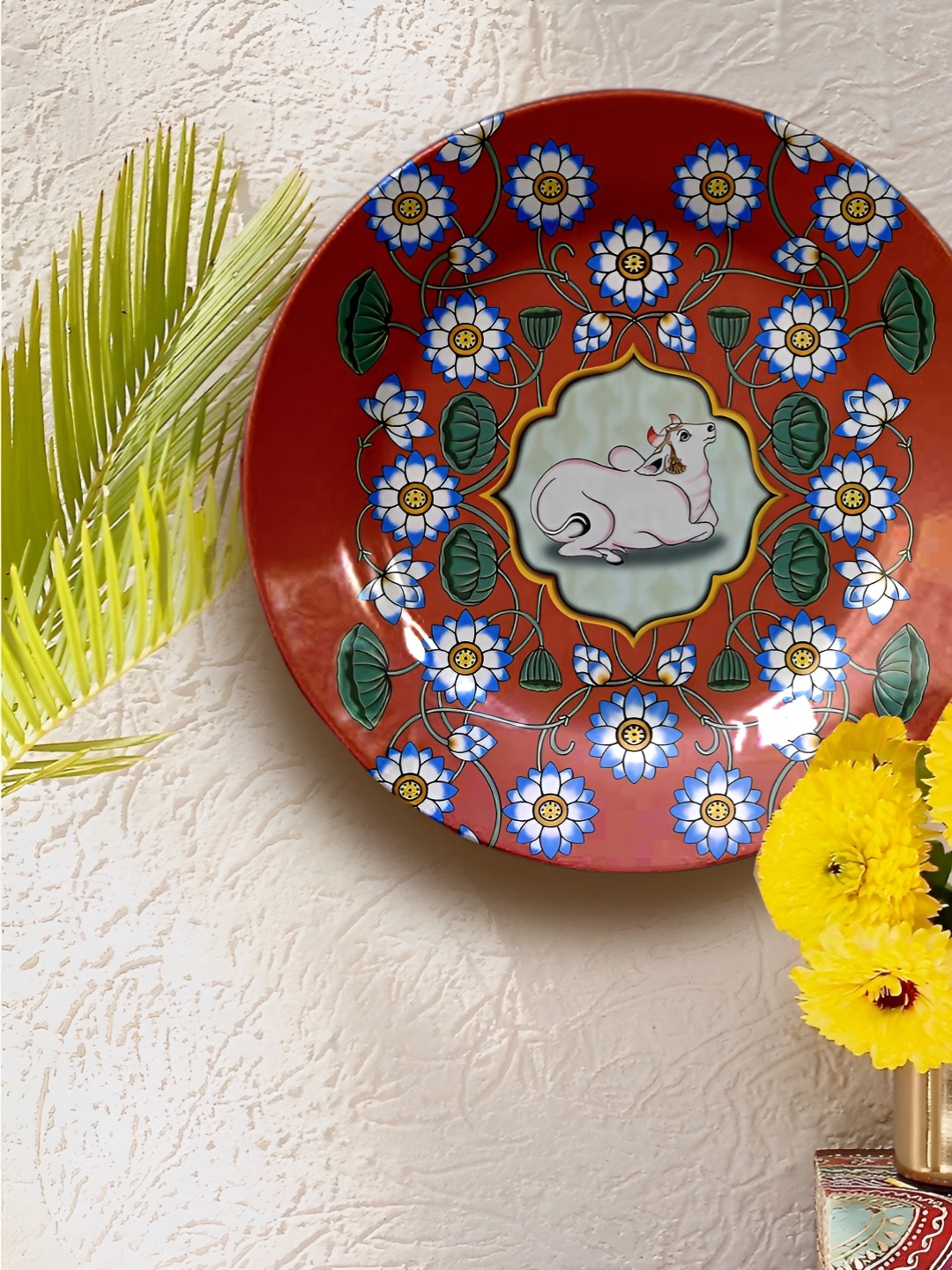 

JIKRAA Pichwari Red & Blue Printed Ceramic Wall Plate