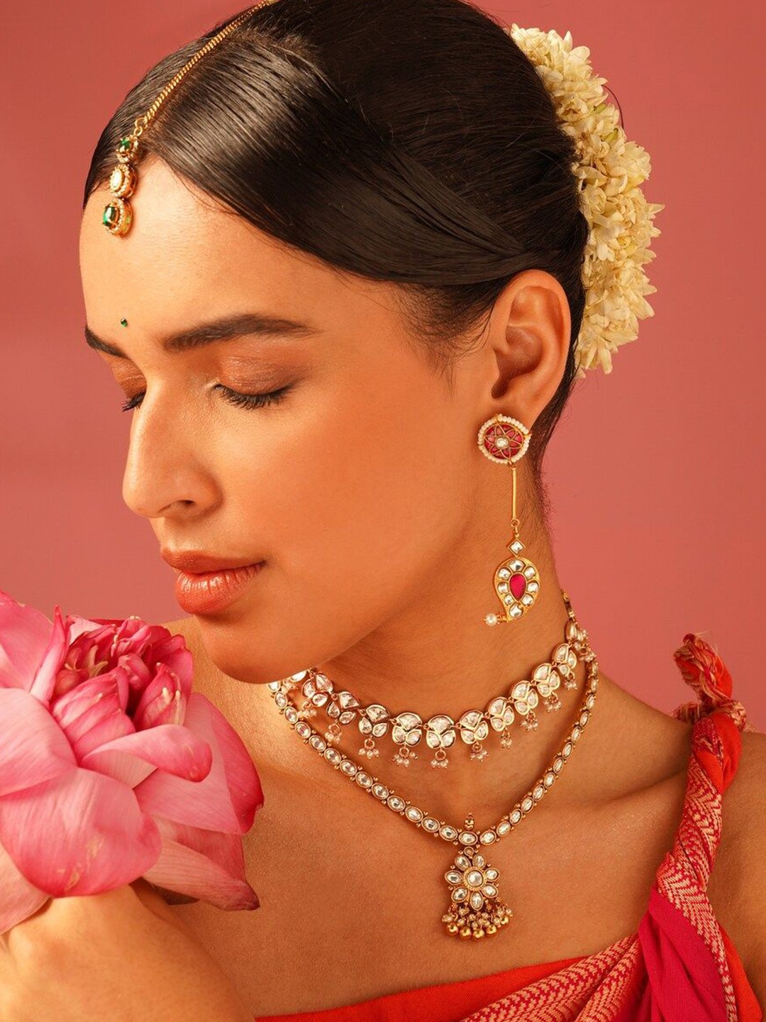 

JAYPORE Gold-Plated Artificial Stones Studded Jewellery Set