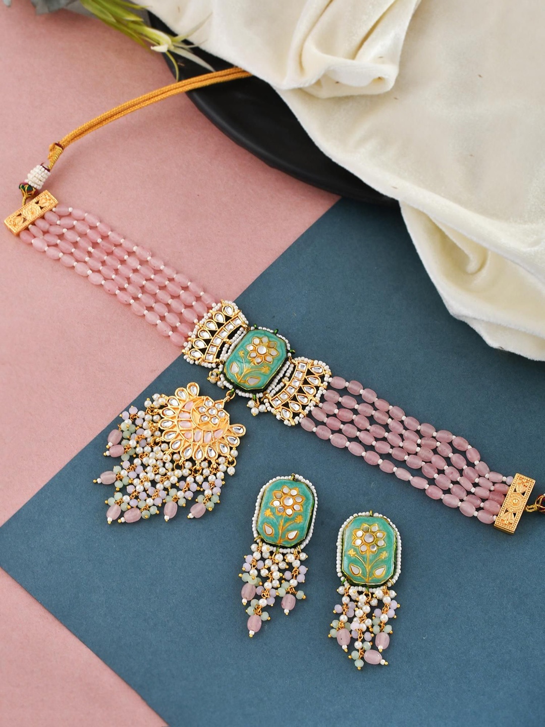 

DASTOOR Gold-Plated Beaded Jewellery Set, Green
