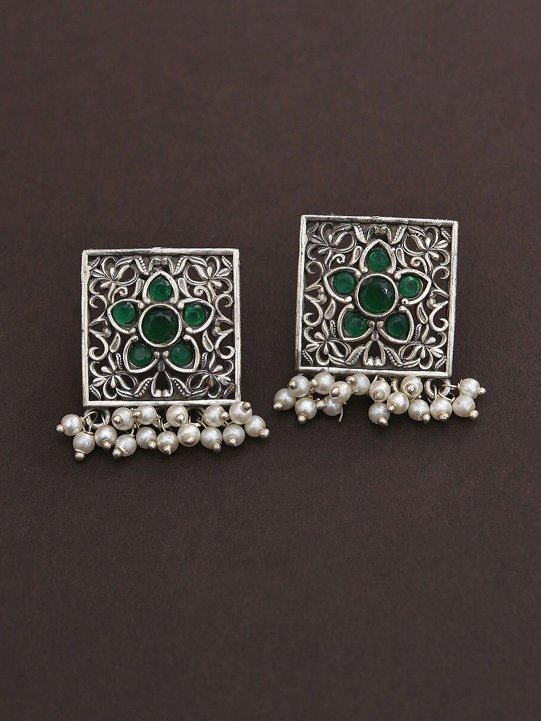 

JAYPORE Silver-Plated Oxidised Contemporary Studs