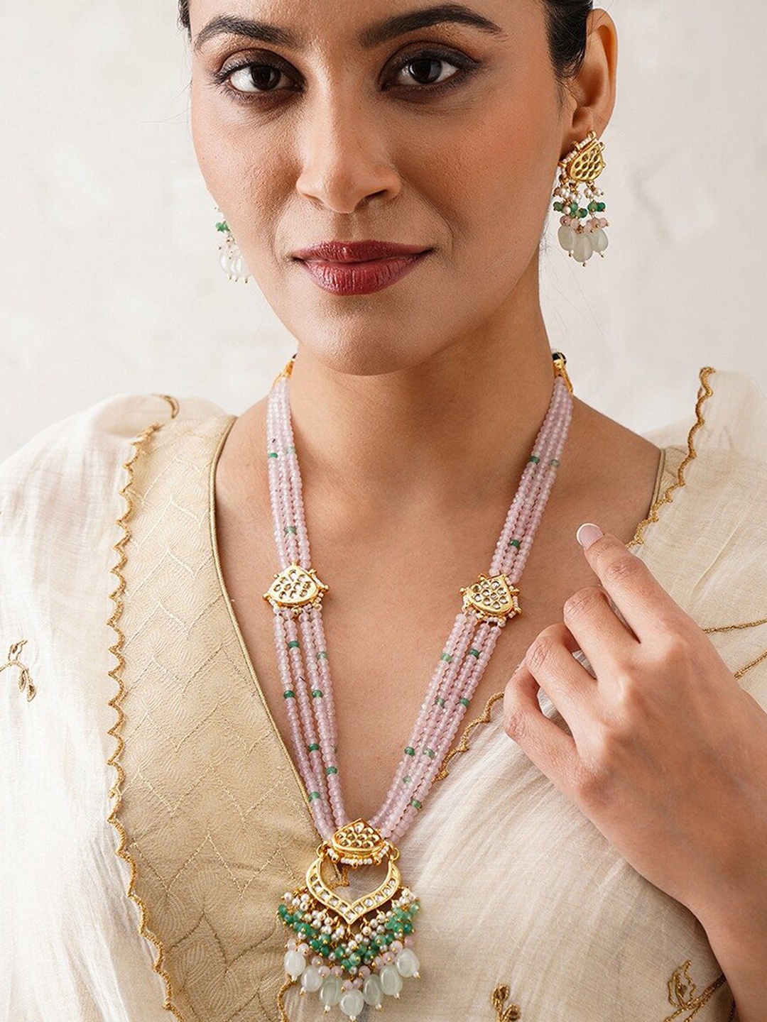 

JAYPORE Gold-Plated Stone Studded Jewellery Set