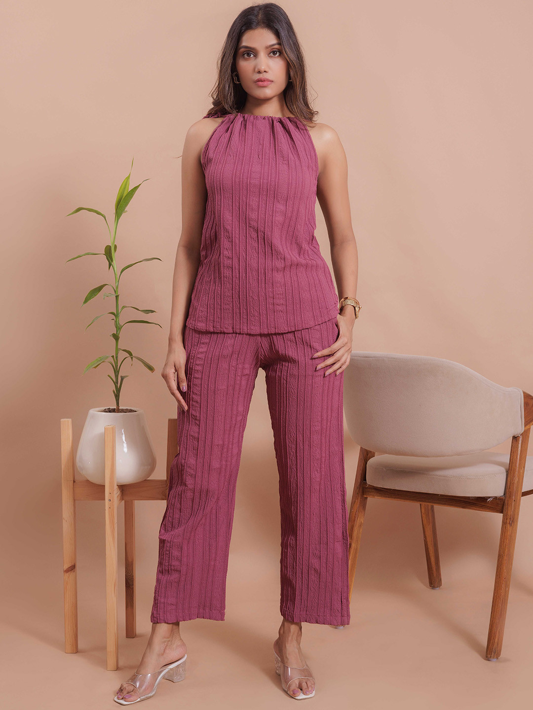 

PSBT Quality on way Self Design Top With Trousers, Pink