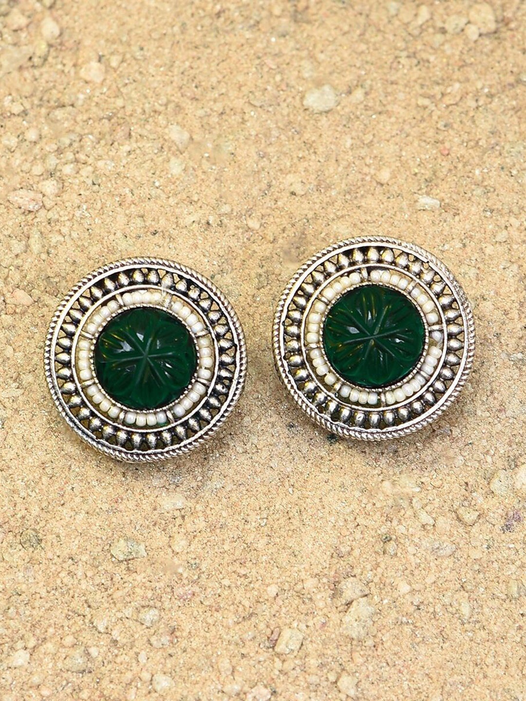 

JAYPORE Silver-Plated Stone Studded Contemporary Studs Earrings