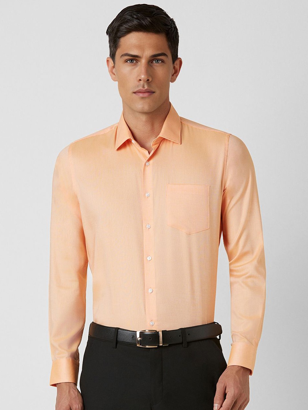 

Van Heusen Men Cutaway Collar Solid Cotton Slim Fit Formal Shirt, Orange