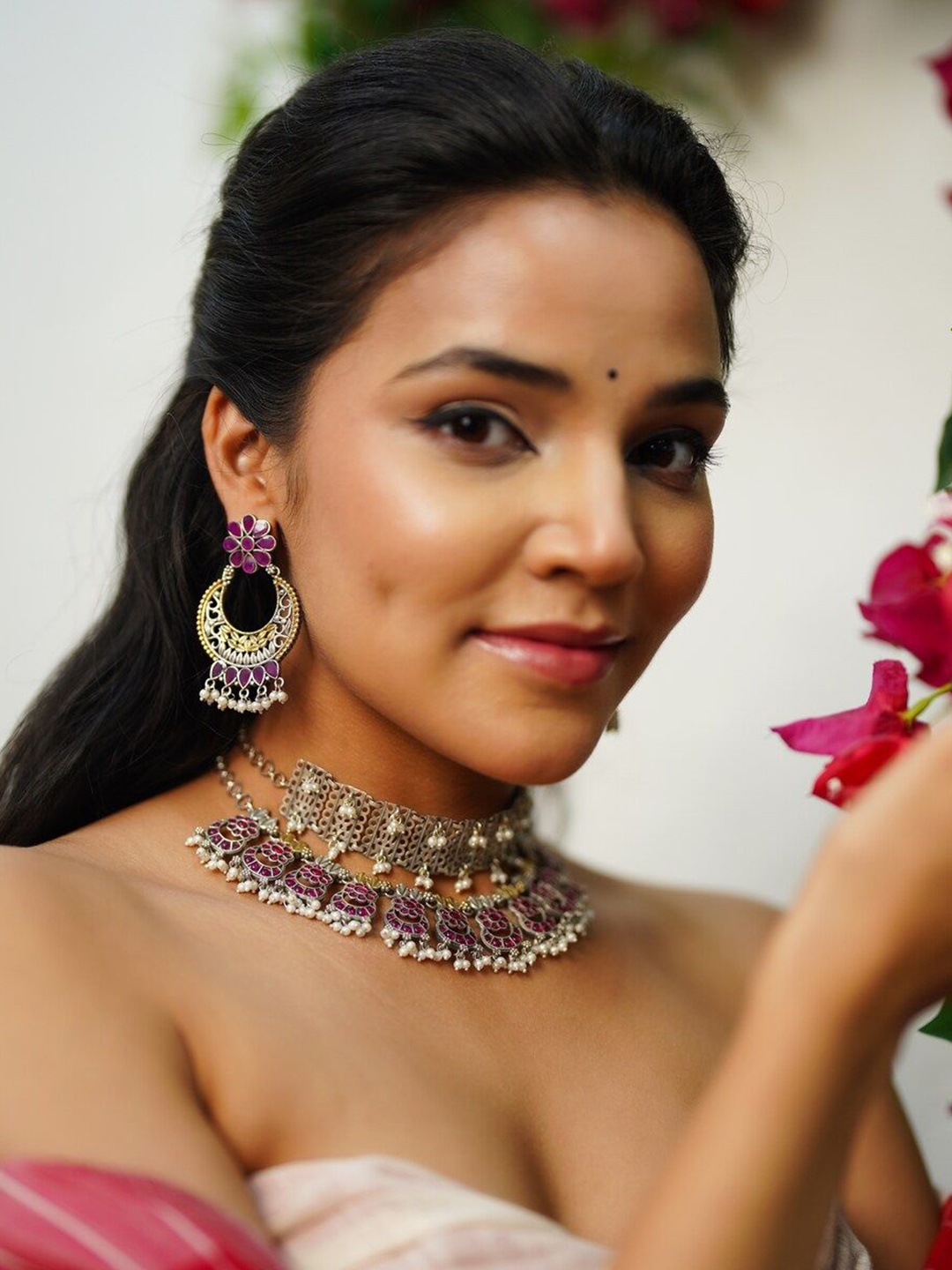 

JAYPORE Stone Studded & Beaded Necklace, Silver