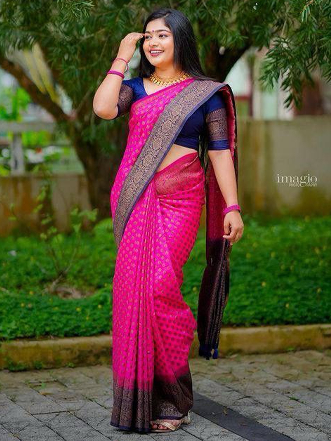 

MAHALASA Woven Design Zari Kanjeevaram Saree, Pink