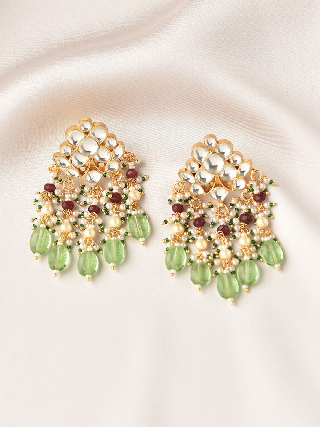 

JAYPORE Stone Studded Contemporary Drop Earrings, Gold