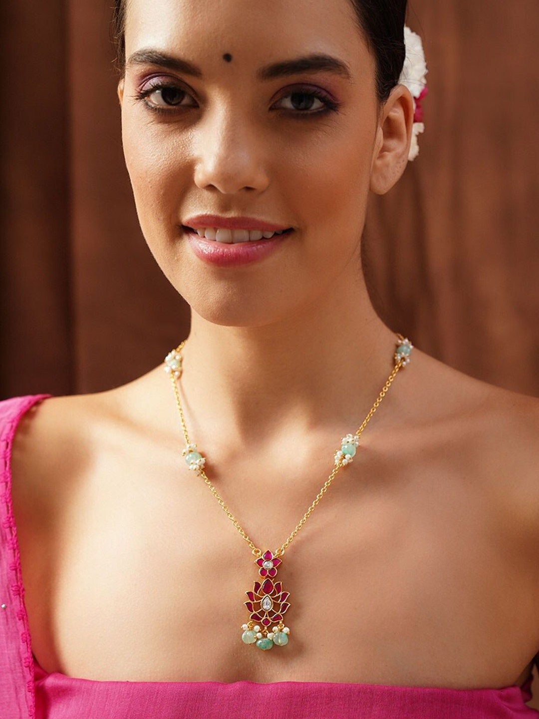 

JAYPORE Silver Gold-Plated Kundan Studded Necklace