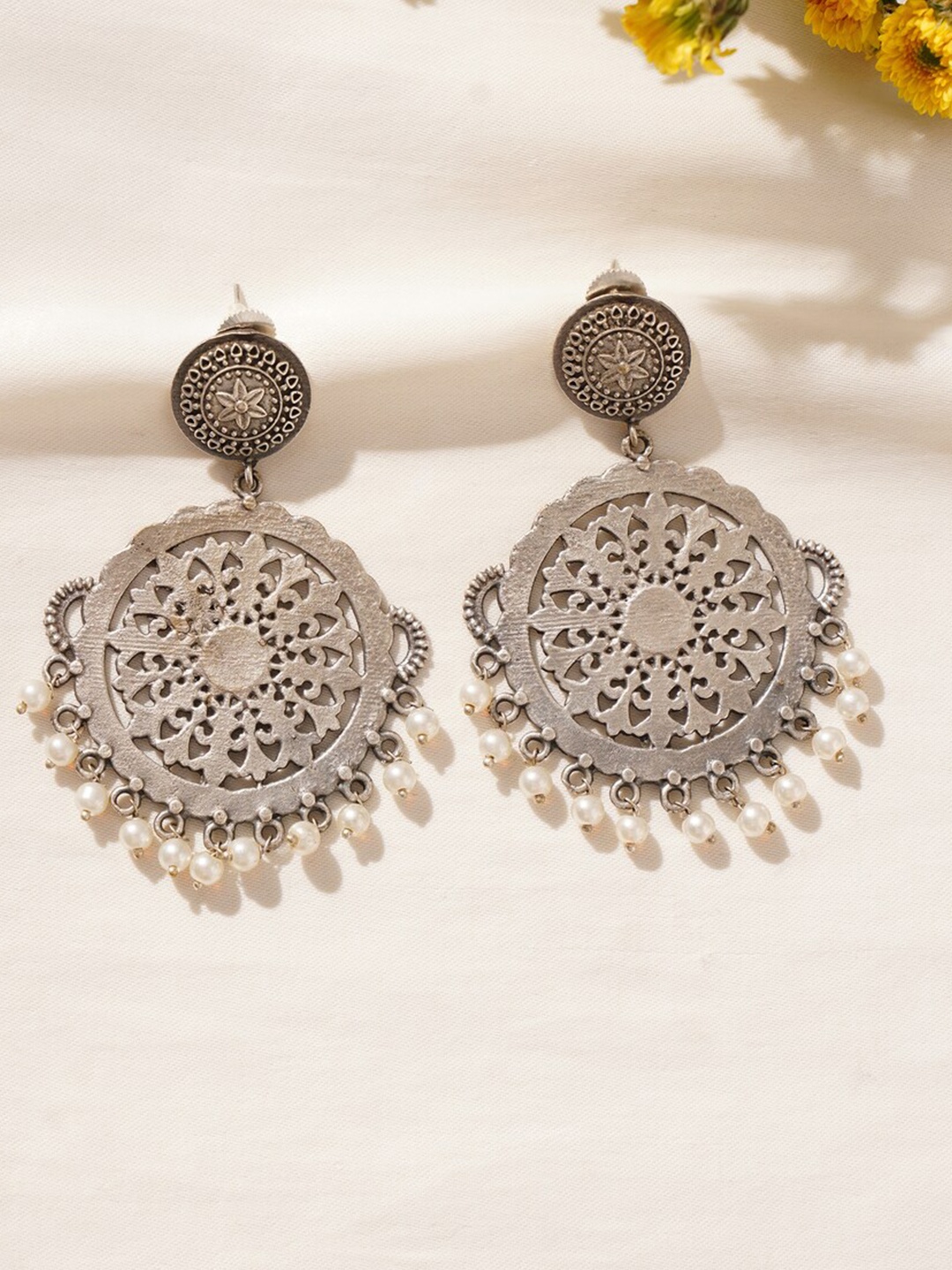 

JAYPORE Contemporary Jhumkas Earrings, Silver