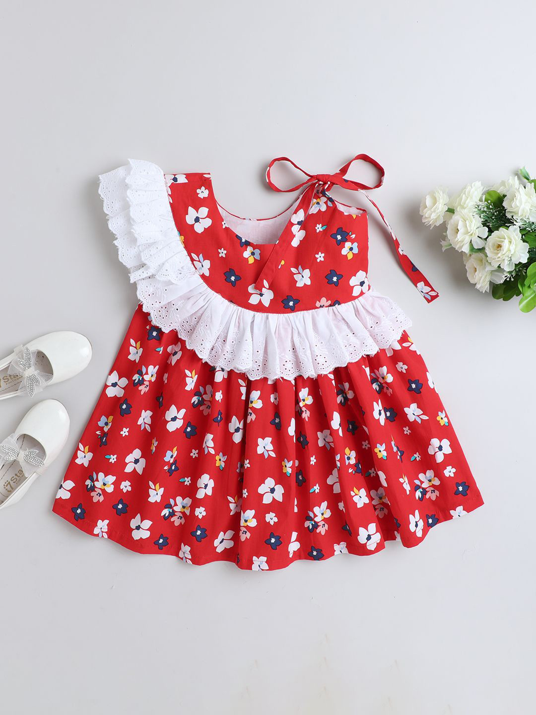 

BAESD Girls Floral Print Fit & Flare Dress, Red