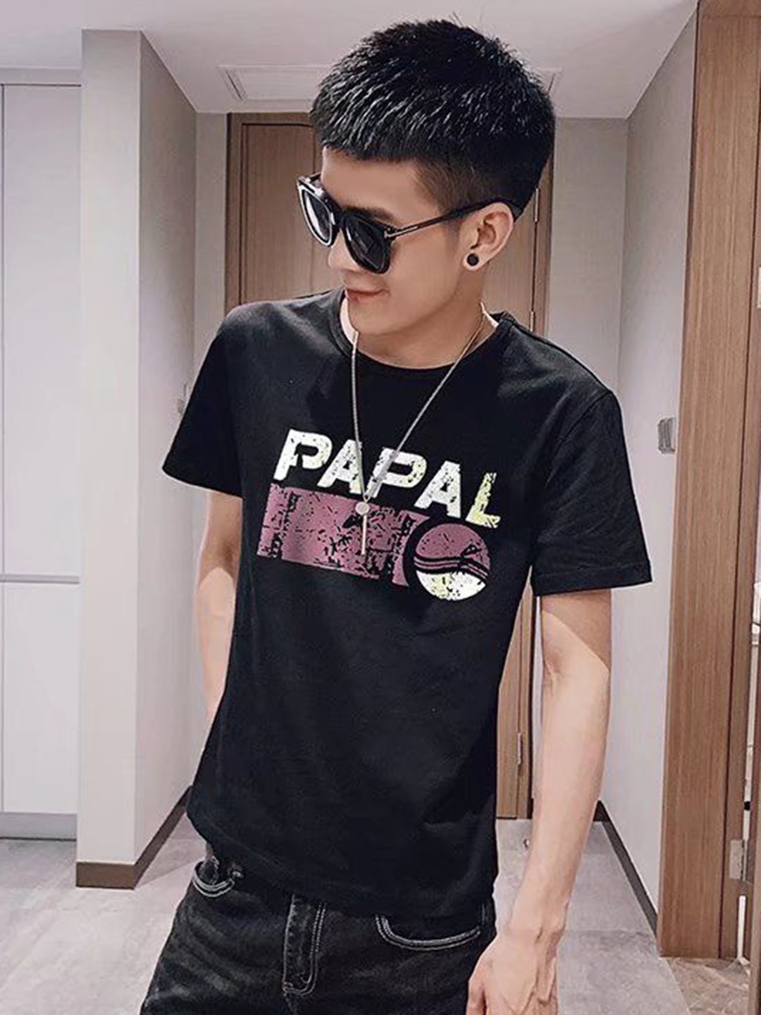 

StyleCast Men Typography Printed Round Neck Cotton T-shirt, Black