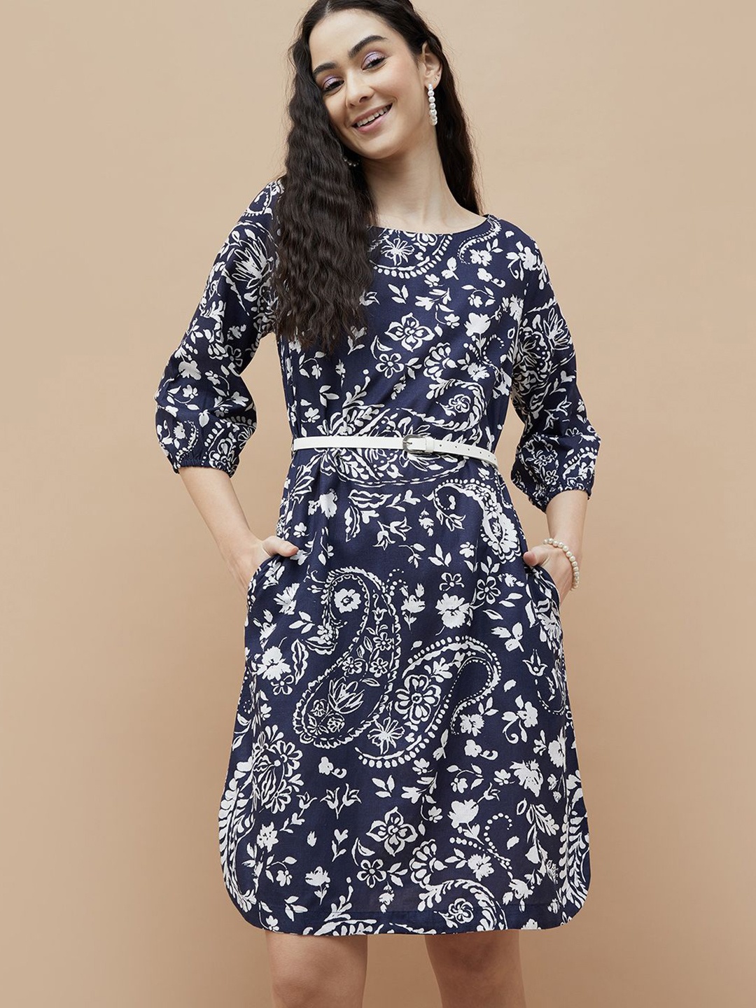 

Colour Me by Melange Floral Print Puff Sleeve Fit & Flare Dress, Blue