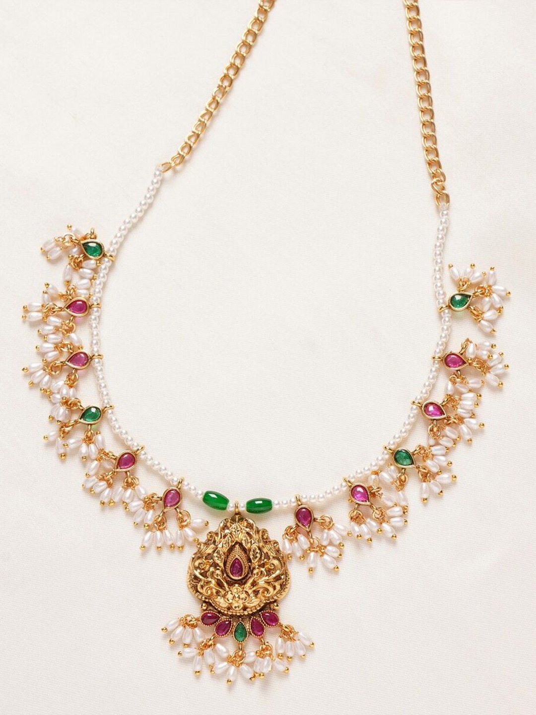 

JAYPORE Brass Stones Studded Necklace, Gold