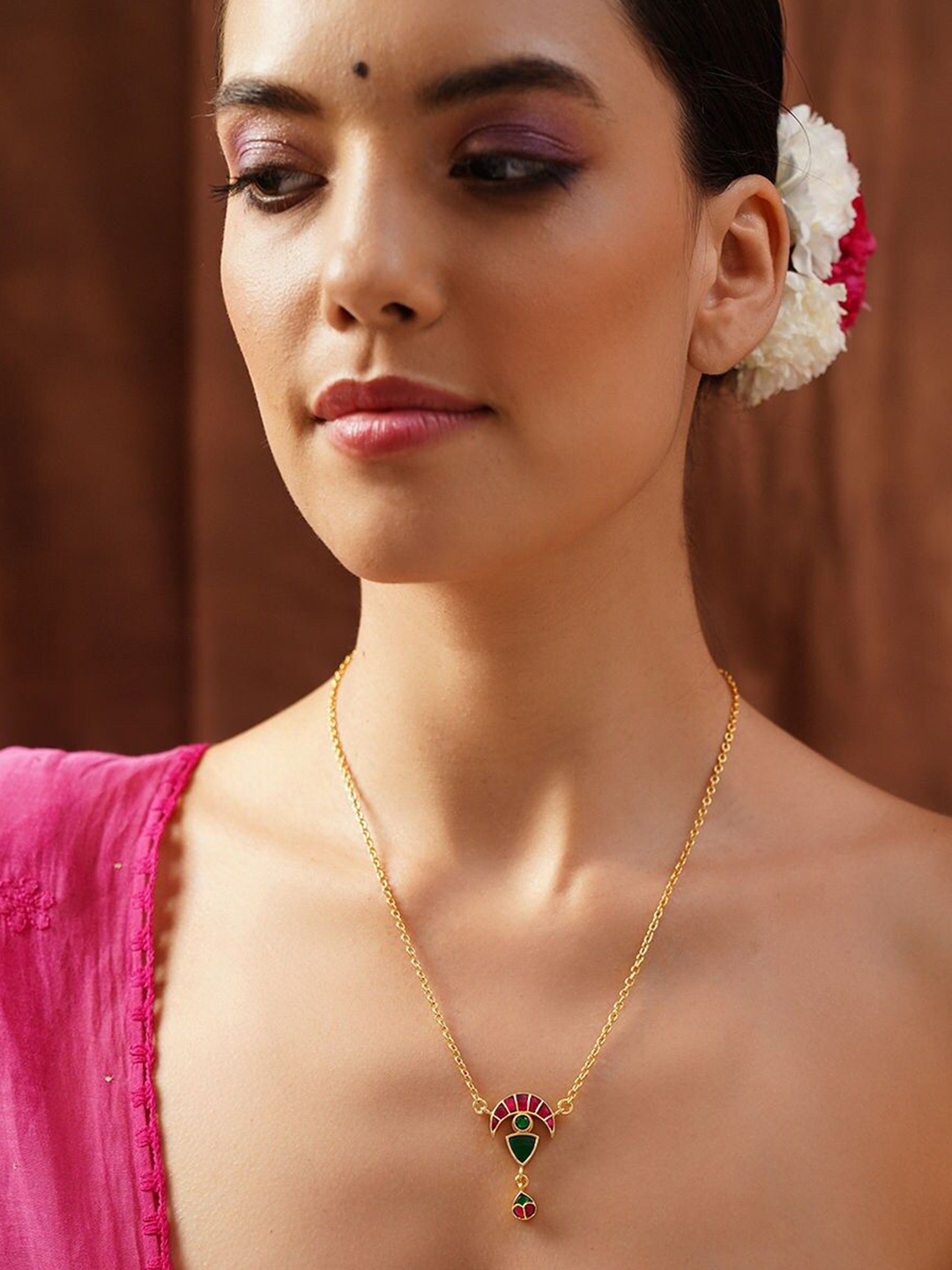 

JAYPORE Silver Gold-Plated Faux Ruby Necklace