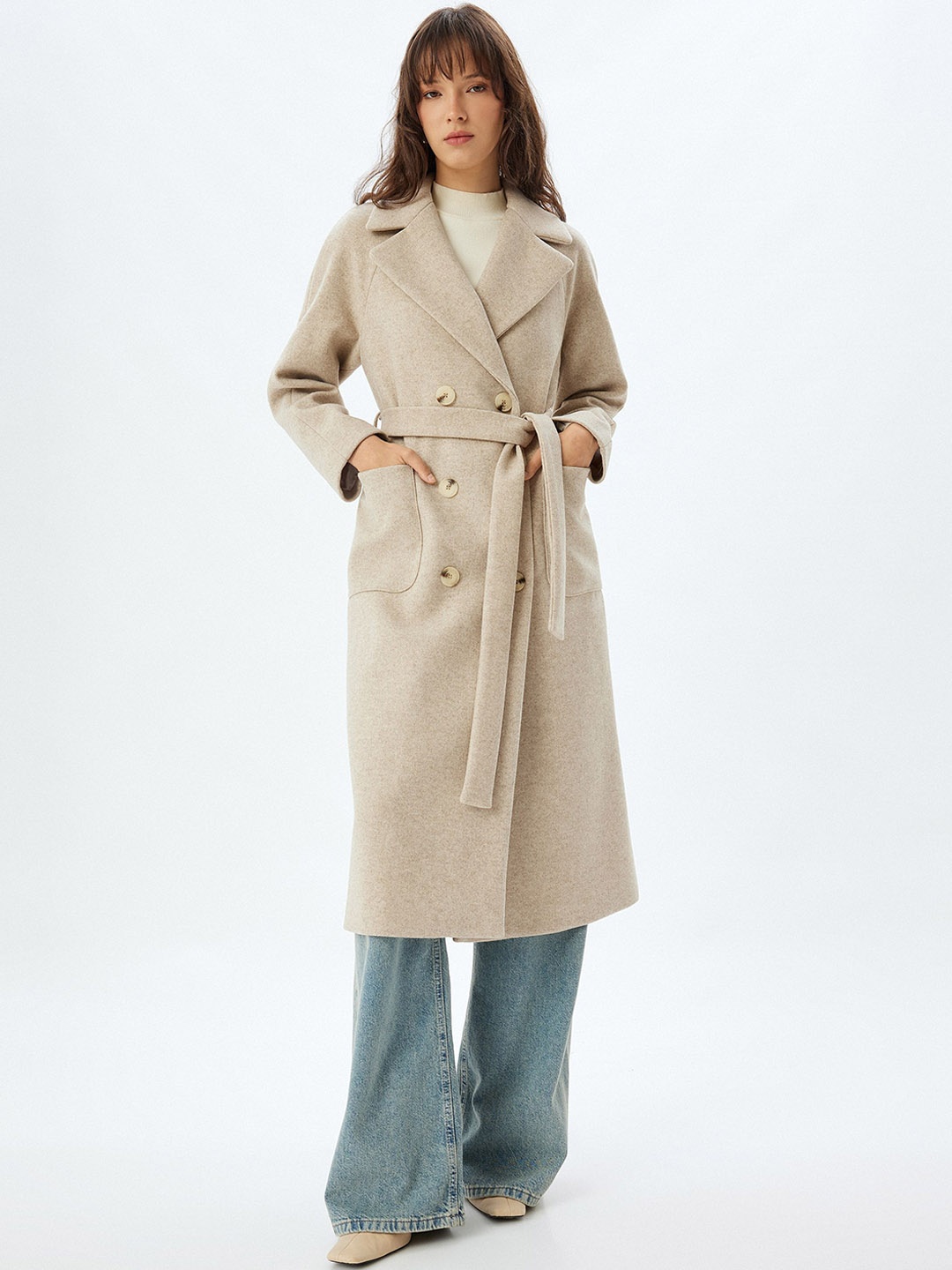 

Koton Double-Breasted Longline Overcoat, Beige