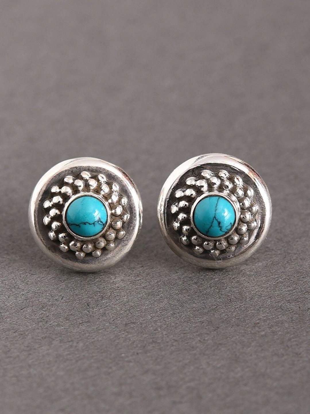 

JAYPORE Silver Stone Studded Circular Studs