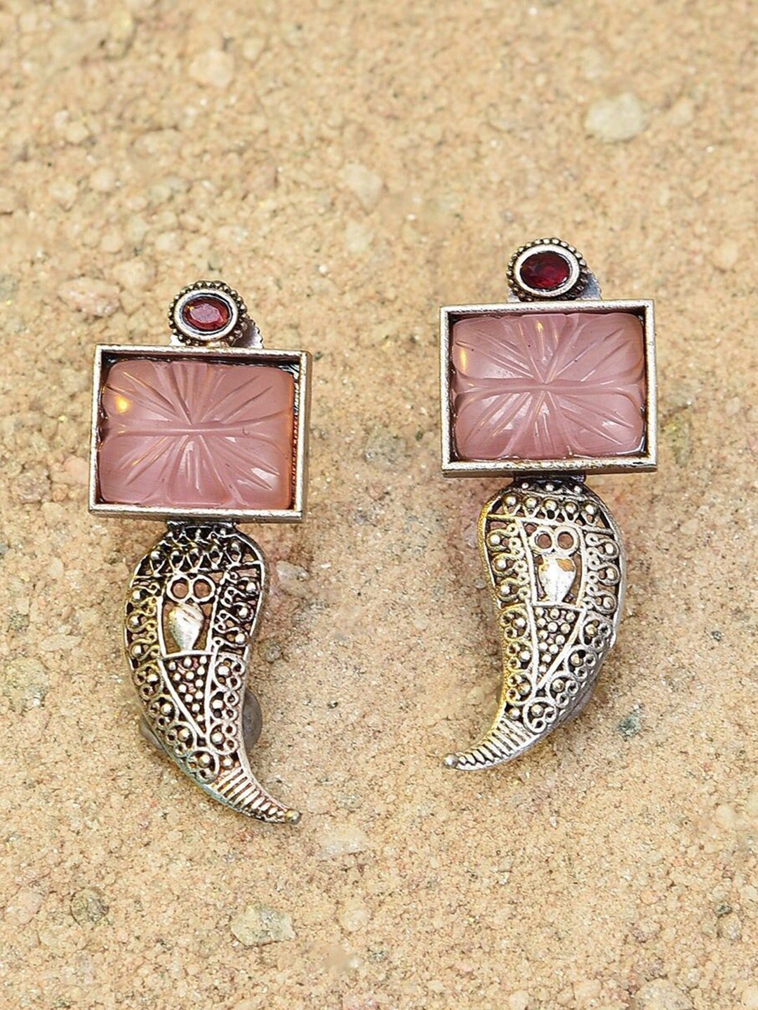 

JAYPORE Contemporary Stone Studded Drop Earrings, Silver